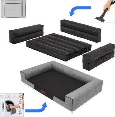 Лежанка для собак, велика (XXL), 118 x 78 см, сіра, з екологічного льону