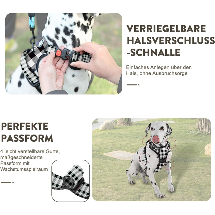 Шлейка для собак середнього розміру FURRYFECTION, антивитягуюча, без обмеження руху, з регулюванням, Oxford ediu (Пlaid, Чорний, M)