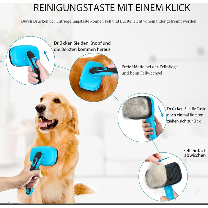 Набір для догляду за собаками (5 шт.) – щітка для вичісування линяючої шерсті (коротко- та довгошерсті). Синій колір.