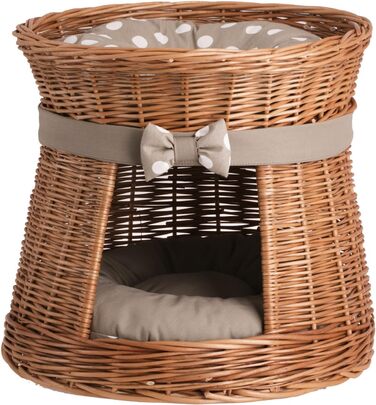 Кішка Будка Кругла Натурального Кольору: Двоярусний Корзинка для Кішки з Велюровою Подушкою, Корзинка з Плетеної Вельветової Лози, Кішка-Тур, Меджовтий Колір