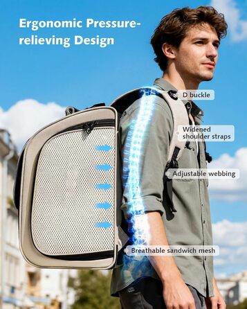 Пекют Рюкзак-переноска для кота з віконцем-бульбашкою, великий (32x26x42 см, хакі)