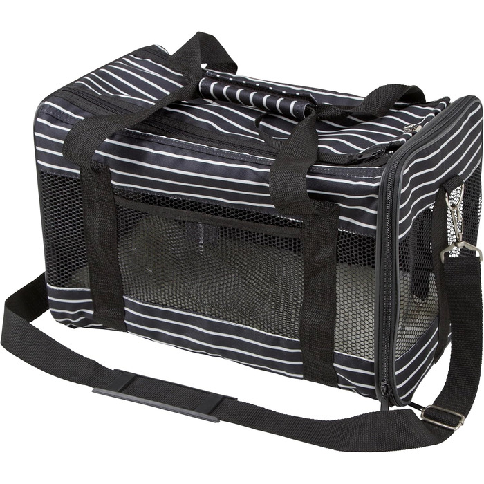 Транспортна сумка для тварин Kerbl Cuba, чорно-біла, 40x26x28 см, поліестер, для собак та котів, знімний чохол, сітчасті вставки