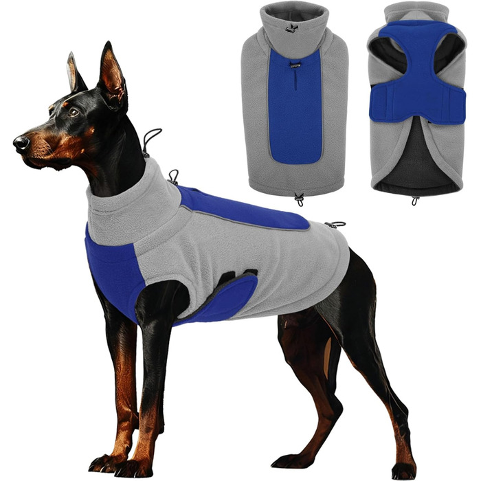 Теплий флісовий пуловер для собак - зимовий пуловер з подвійним шаром (3XL, обхват грудей 73 см, шия 46 см, блакитний)