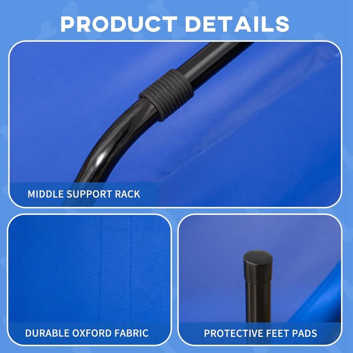 Підвищене ліжко для собак PawHut, охолоджуване, з переносною сумкою, металевий каркас, оксфордська тканина, висока щільність, 92 x 76 x 18 см, блакитне, L