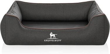 Ортопедичне велюрове ліжко для собак Knuffelwuff Amelie, знімний чохол, ручне плетіння, розмір M-L 85x63 см, чорне, для великих, середніх і малих порід, пране