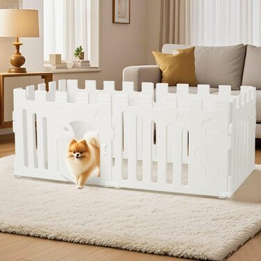 Клітка для цуценят 5+1 панель | Розширювана клітка для тварин в приміщенні з антиковзними ніжками та без інструментів - Білий 155 * 78 * 60 см