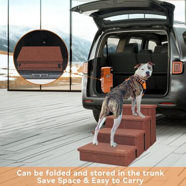 Сходинки для собак 4-х ступеневі, 58,4 см висота, для високих ліжок, вікон, складаються, коричневі, для маленьких, середніх та великих собак