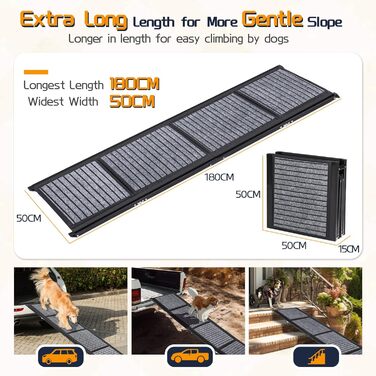 Рампа для собак великих порід, складана, 180х50 см, алюміній, з антиковзким покриттям