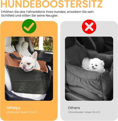 Автокрісло для собак HiPetpy - зручне ліжко для собак до 14 кг з підстилкою, безпечною шлейкою та кишенями для зберігання (колір: коричневий, розмір: маленький)