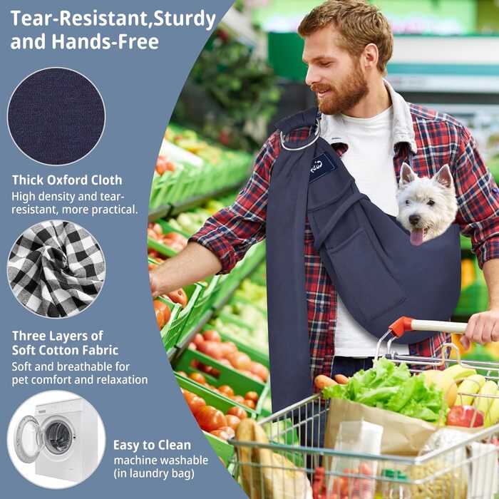 Сумка-кенгуру для собак та котів Cuby, перевертається, для домашніх тварин, Papoose Bag, м'яка сумка та переноска, підходить для цуценят, маленьких собак та котів для подорожей на відкритому повітрі (Сріблясто-сірий) Blue L 47 x B 20 x H 23 см