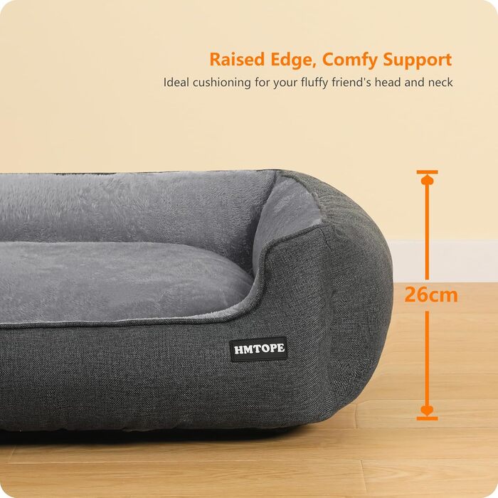 Ліжко для собак, м'яке ліжко-софа для тварин, зручне гніздо для собак, сіре, знімний і пральний чохол, 110 x 86 x 26 см