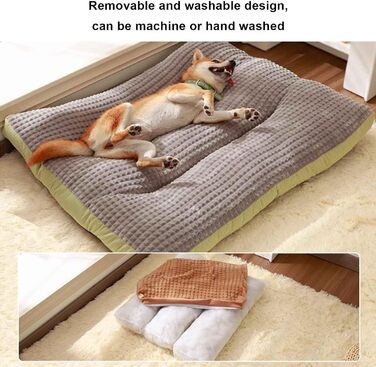 Ліжко для собак, подушка для собак, матрац у коробку для собак з антиковзким дном, собаче ліжко для маленьких, середніх та великих собак, знімний та пральний чохол, зелений, XXL, Green