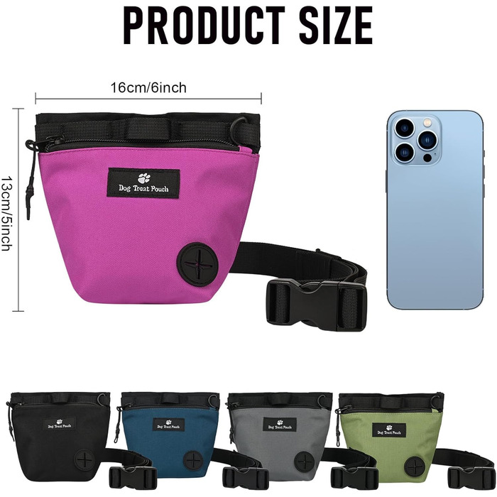 Сумка для ласощів для собак з магнітною застібкою, регульованим поясом, для тренувань, прогулянок на свіжому повітрі (рожева, з принтом тварин)