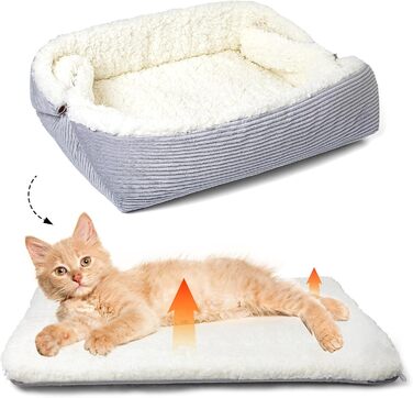 М'яке ліжко для котів, 60x45 см, плюшеве, для маленьких собак та котів, 2-в-1, ліжко-подушка, ковдра, ліжко-гніздо, L:91x71 см