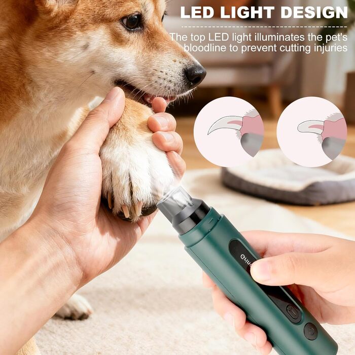 Електричний точилка для кігтів собак VINATO з LED-підсвіткою, 5 швидкостей, тиха та перезаряджувана. Підходить для собак маленьких, середніх та великих порід