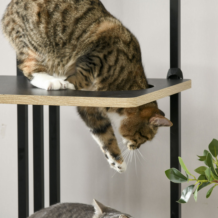 PawHut Cat Tree 170см Велике котяче дерево з подушкою, дошка для кігтеточок, 3 платформи, сталеві меблі для кішок у чорному кольорі| Аосом