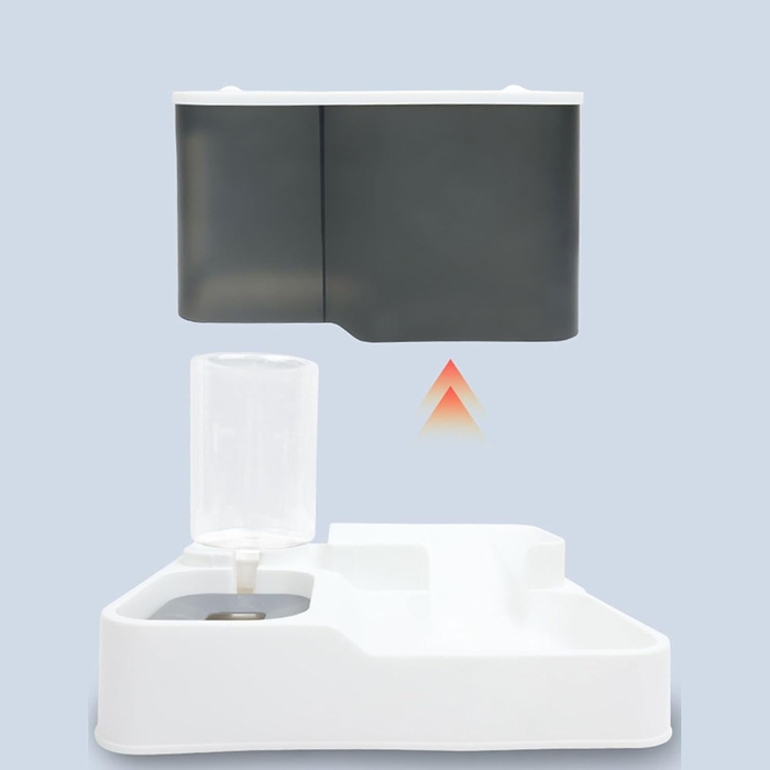 Автоматичний годувальник та поїлка для тварин, великий контейнер 2,8 л + 1 л, сірий