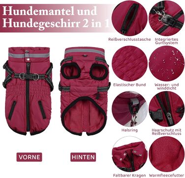 Зимовий теплий одяг для собак - тепла куртка, жилетка для собак, вітронепроникний одяг для холодної погоди, одяг для домашніх тварин для маленьких, середніх та великих собак L, темно-червоний