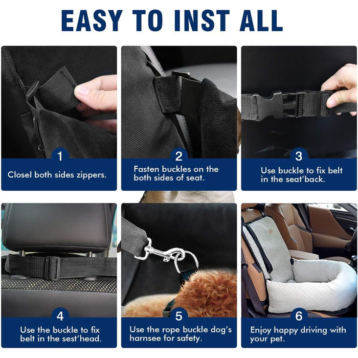 Автокрісло для собак, підставка для тварин, безпечне автокрісло для собак. Зручне та безпечне автокрісло для собак, яке можна розібрати для легкого прибирання. Колір: чорний, з білими вставками