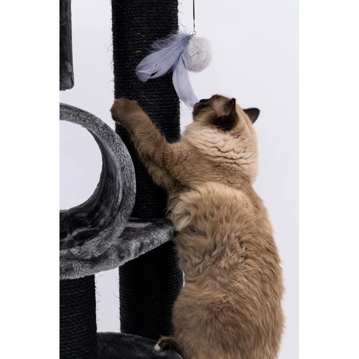 Дряпка для котів Petrebels Victoria 125 см, преміум, чорна, з лежанкою, ігровою трубою, будиночком і товстими стовпами Ø12 см