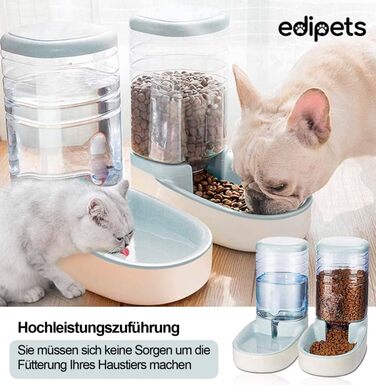 Edipets автоматична годівниця та поїлка для котів і собак, 2 шт, 3,8 л, сірий