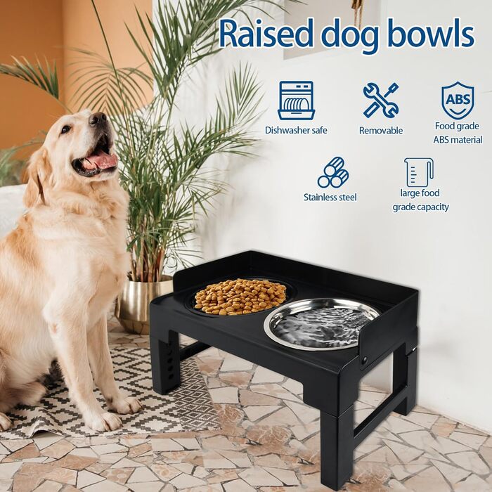 Підвищена годівниця для собак Dokeno, регульована по висоті, велика, для собак великих, середніх та малих порід, миска для повільного годування, не проливаються, стійка для мисок