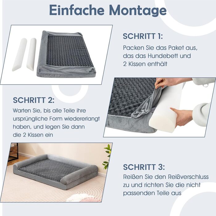 Ортопедичне ліжко для собак Costway великого розміру, диван-ліжко з подушкою, пінопласт, знімний та пральний чохол, підняті бортики, диванчик для великих та середніх собак, сірий (113 x 89 x 18 см)