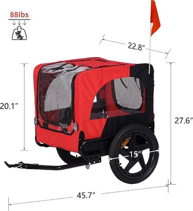 Дитяча коляска для собак DlandHome, складна, з колесами, світловідбивачами, червона, до 40 кг