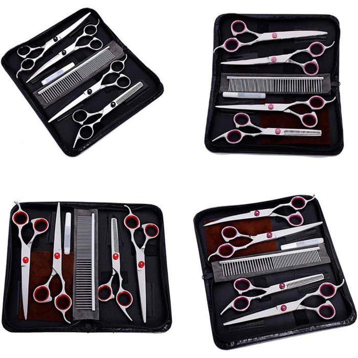 Набір професійних ножиць для грумінгу домашніх тварин, 18 см (7,0 дюймів). Прямі, розріджуючі та вигнуті ножиці з нержавіючої сталі для собак та котів. Колір: фіолетовий