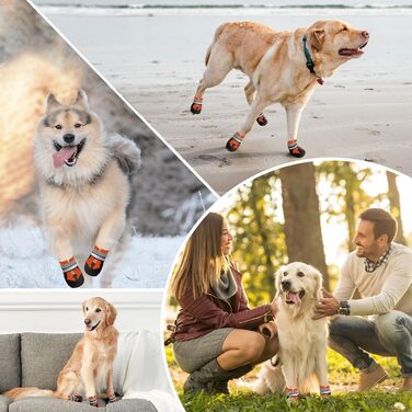 Водонепроникні чоботи для собак, 4 шт. Антиковзаючі собачі чоботи з неслизькою підошвою та світловідбиваючим кріпленням, для маленьких, середніх та великих собак (XL, Помаранчеві)
