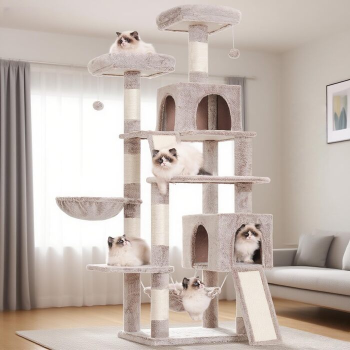Комплекс для котів Kratzbaum GCT032W (180 см, коричневий): кігтеточка, будиночок, майданчик для великих котів