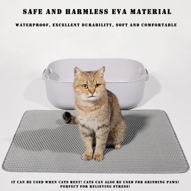 Килимок для котячого туалету HCY&WLD, великий, двошаровий, EVA, нековзкий, водонепроникний, стійкий до сечі, легке очищення, для контролю наповнювача, 114x66 см, чорний