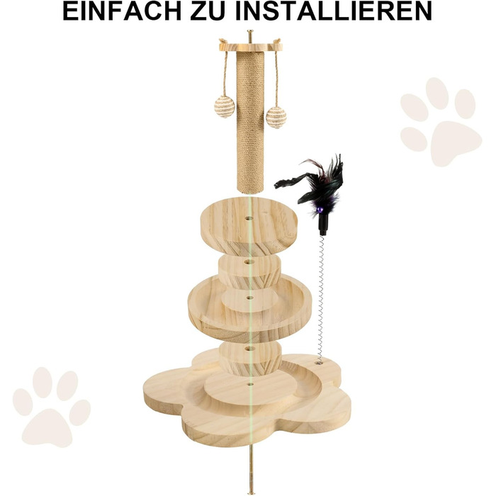 Котячий когтетоп Newofview: когтетоп-стійка 40 см з іграшками, м'ячиком, обертовим диском, пір'ям та мотузкою з сизалю