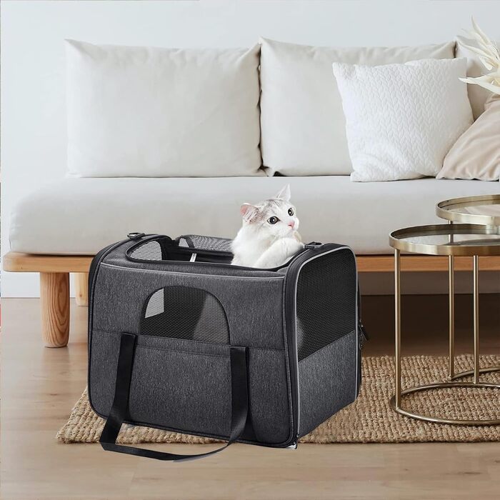 Транспортна переноска для собак та котів: переноска-сумка, схвалена авіакомпаніями, для собак та котів середніх та маленьких порід (до 9 кг), з шлейкою та щіткою для видалення шерсті