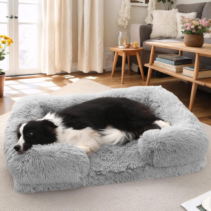 Ортопедичне ліжко для собак великих порід: тепле, неслизьке, стійке до укусів. Яйцеподібне поролонове ліжко-подушка для собак, знімний помпон, килимок для собак. Чудовий подарунок для любителів собак на зиму. Колір: сірий, розмір: L