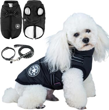 Водонепроникна куртка для собак на осінь/зиму з поворотним кільцем, 2026, для маленьких та середніх собак (Чорний, M)