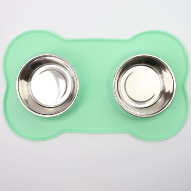 Набір мисок для тварин DIVCHI з силіконовим килимком, подвійний набір для котів, цуценят та маленьких собак (Vista Blue, M) Зелений M
