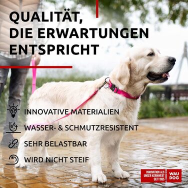 Водонепроникний нашийник для собак WAUDOG: великі, середні та малі породи. Регульований, металевий замок, ширина 25 мм, довжина 31-49 см, рожевий колір