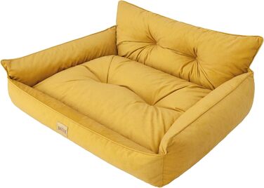 Лежак для собак DOGGY XL 82x63 см, м'яке стьобане ліжко-диван, жовтий, преміум матрац для домашніх тварин