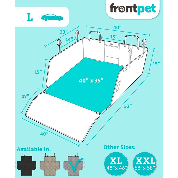Захисний коврик у багажник для собак FrontPet, універсальний, великий (35'L x 40'W), сірий