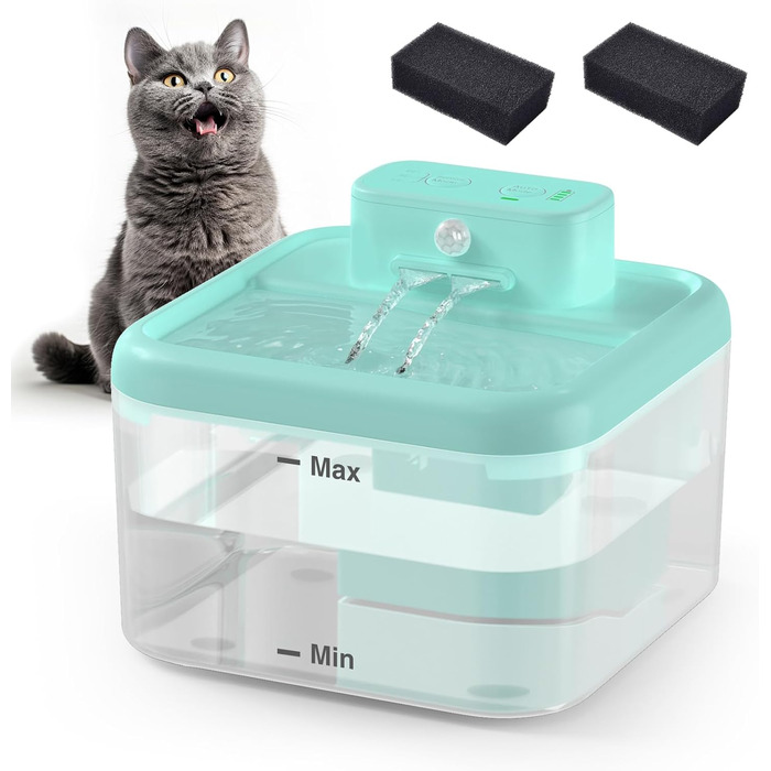 Трубочка для котів RUXAN, 2L, тихий фонтанчик з батарейкою, 2200mAh, з датчиком руху, 3 режими, для котів та собак, білий (блакитний, поліпропілен (PP))