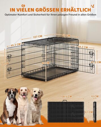 Yaheetech клітка для собак XL 107×60×66 см, складана, з перегородкою і 2 дверима, для дому і авто, з висувним піддоном, чорна