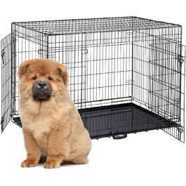 Клітка для собак Relaxdays, для дому та автомобіля, HBT: 87 x 122 x 80 см, складана собача будка з дном, 2 двері, ручка, сталь, чорна L 80 x B 122 x H 87 см