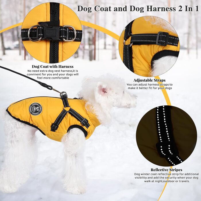 Водонепроникний зимовий одяг для собак: тепла куртка, жилет та манжет для малих, середніх та великих собак. Колір: зелений (L, жовтий)