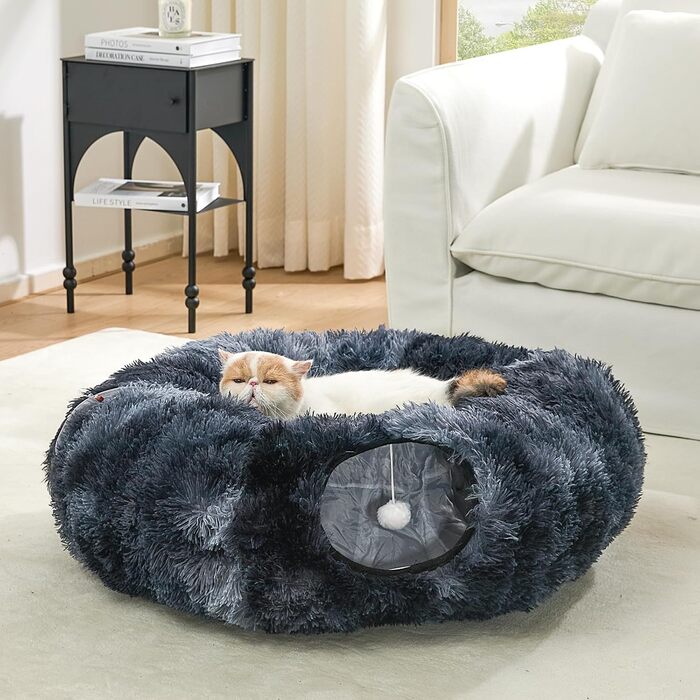 Туннель для котів Jiupety з лежаком, великий, темно-синій. Розкладний тунель-іграшка для котів, кроликів та хоряків. XXL