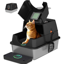 Лоток для котів Citylife Edelstahl з кришкою, XXL, закритий, з двошаровим килимком та совком, двостулковий, легко чиститься, з нейтралізацією запаху (Чорний)