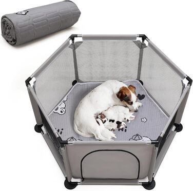 Квадратна переноска для цуценят, ігровий центр, матрац для собак, 122 x 65 см (сірий). Підходить для великих та малих порід.