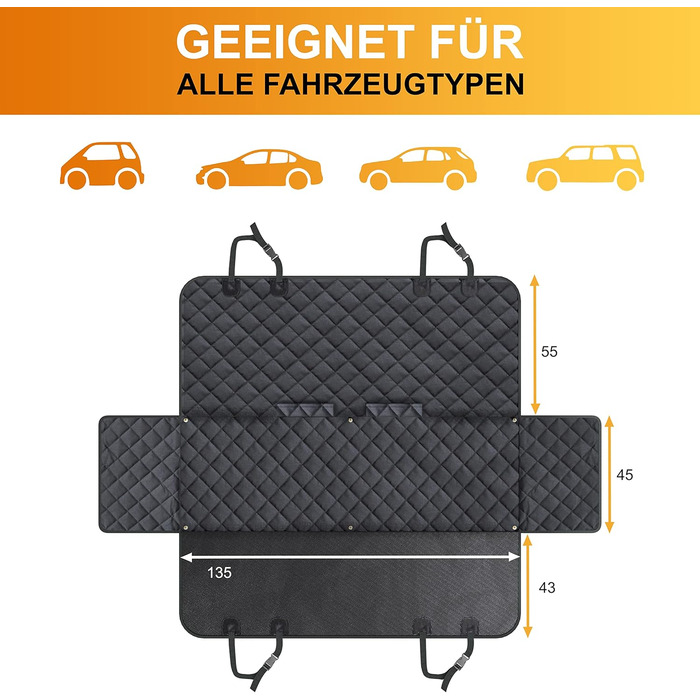 Водонепроникний килимок для собак у машину WhizProducts® для заднього сидіння з боковим захистом та кріпленнями – для подорожей та транспортування – міцний килимок для заднього сидіння автомобіля