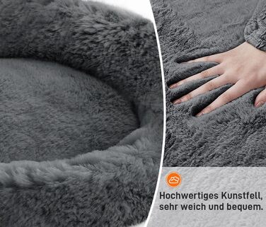 Кругле ліжко для собак O·Lankeji з м'якого флусу, штучного хутра, знімний кошик, нековзна основа, для маленьких, середніх та великих собак, M-⌀60см (M-⌀60см, Антрацит)