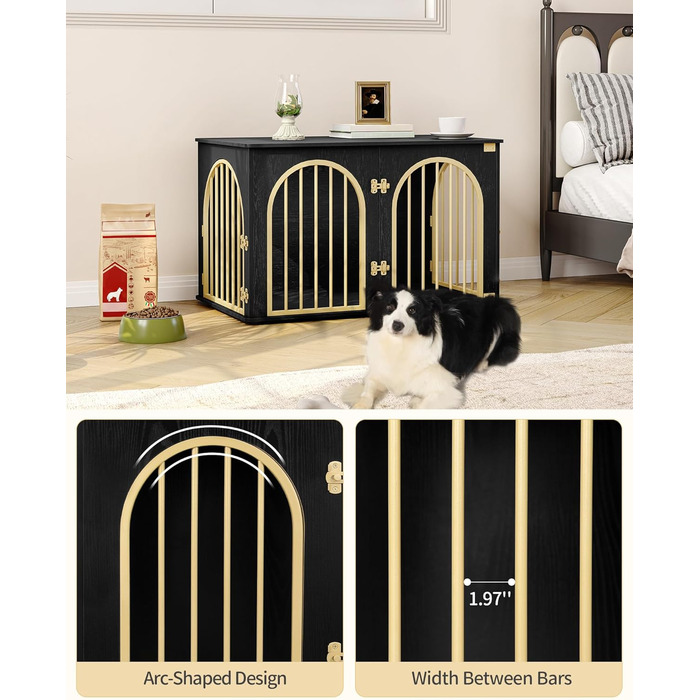 Клітка для собак Hzuaneri, 100 см, 3 двері, сучасний дизайн, чорне золото DFC84104A